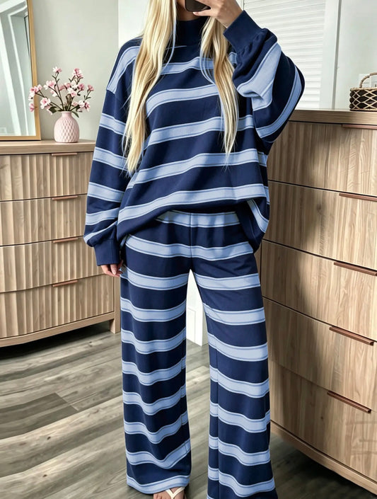 Striped Oversized Mock Neck Set (preorder)